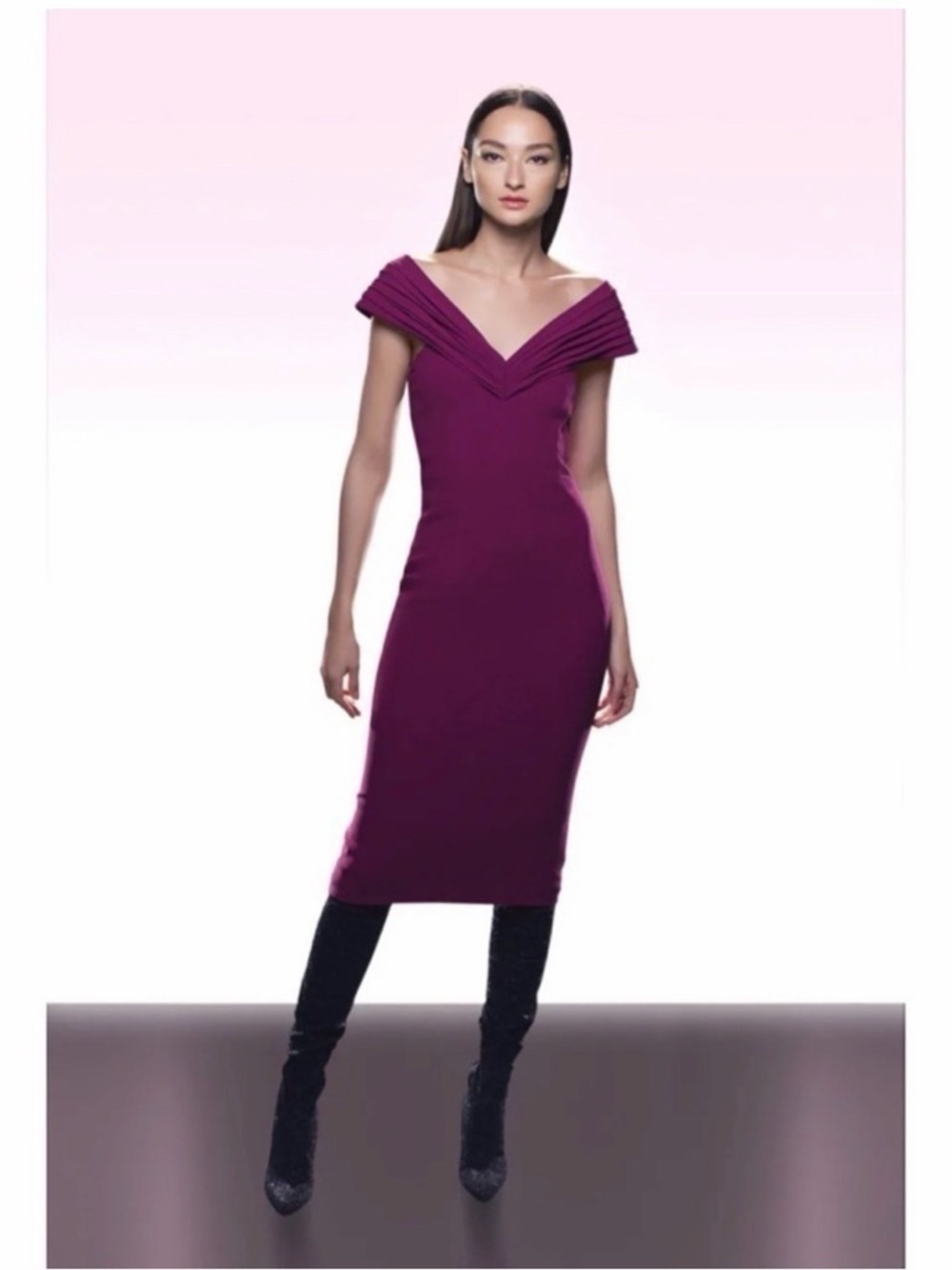 Kimora Lee Simmons Silk Pleated Neckline Dress